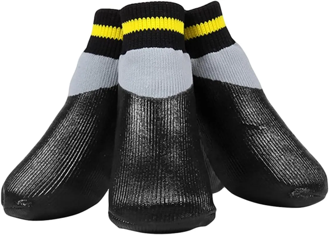 1Set Slip Winter Shoes for Small Dogs Rubber Socks Booties Black for Rain and Snow Pet Footwear
