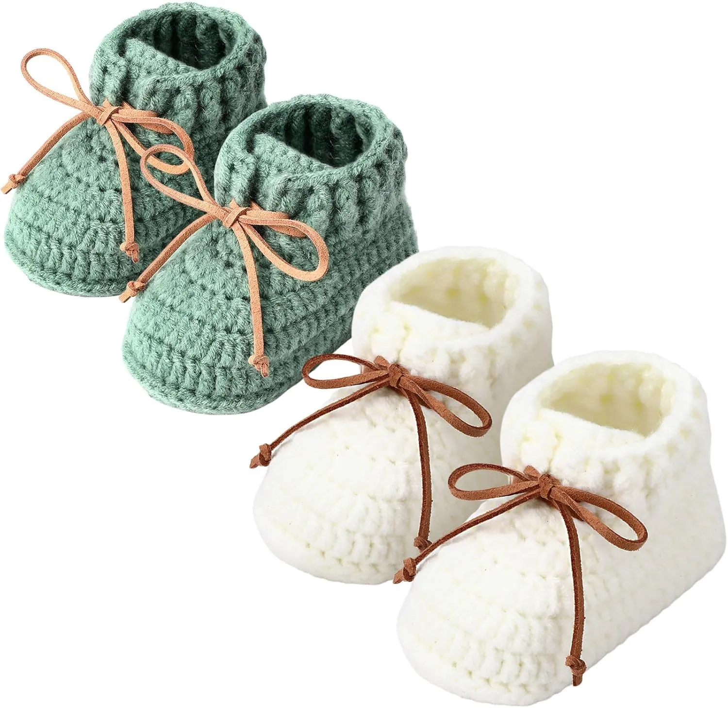 2 Pairs Knitted Baby Booties 0-6 Months Crochet Newborn Shoes First Walkers Cozy Shoes Sock for Infant Toddler Boy Girl Baby Shower Gifts