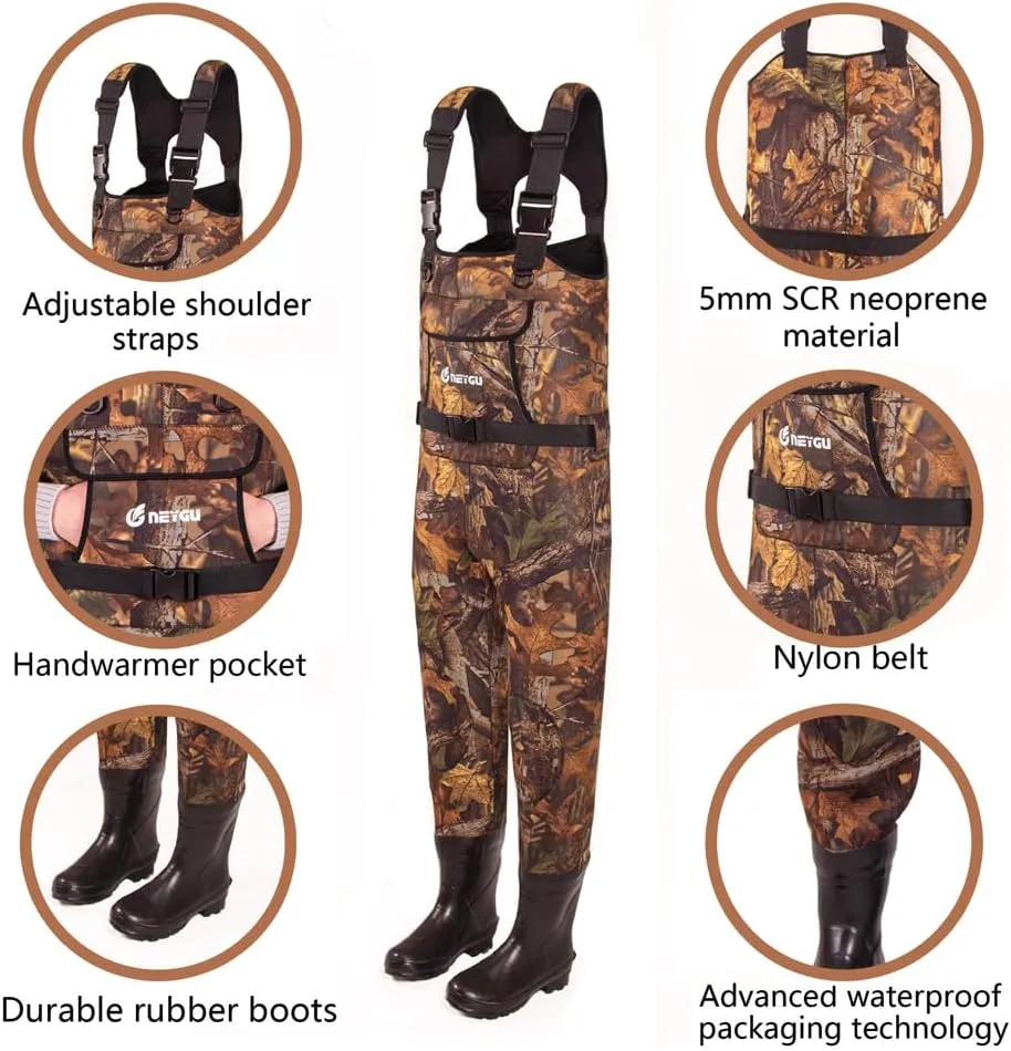 5mm Neoprene Waders with 1500g Weight Rubber Boots