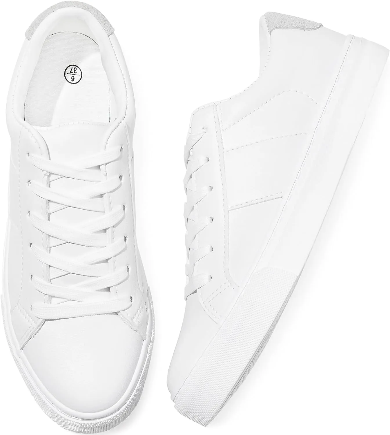Adokoo Women's Fashion Sneakers PU Leather Casual Shoes White Tennis Low Top Shoes Womens Lace Up Sneakers