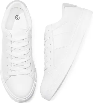 Adokoo Women's Fashion Sneakers PU Leather Casual Shoes White Tennis Low Top Shoes Womens Lace Up Sneakers