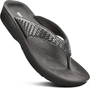 AEROTHOTIC Arch Support Flip Flops for women Stylish Cushioned Padded Straps with Soft Toe Post Slip on Footwear Dressy Travel Recovery Outdoor Comfortable Walking Women Sandals
