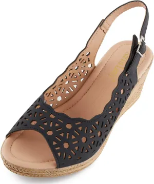 Alexis Leroy Wedge Heel Cut-Out Vamp Peep Toe Slingback Women's Sandals
