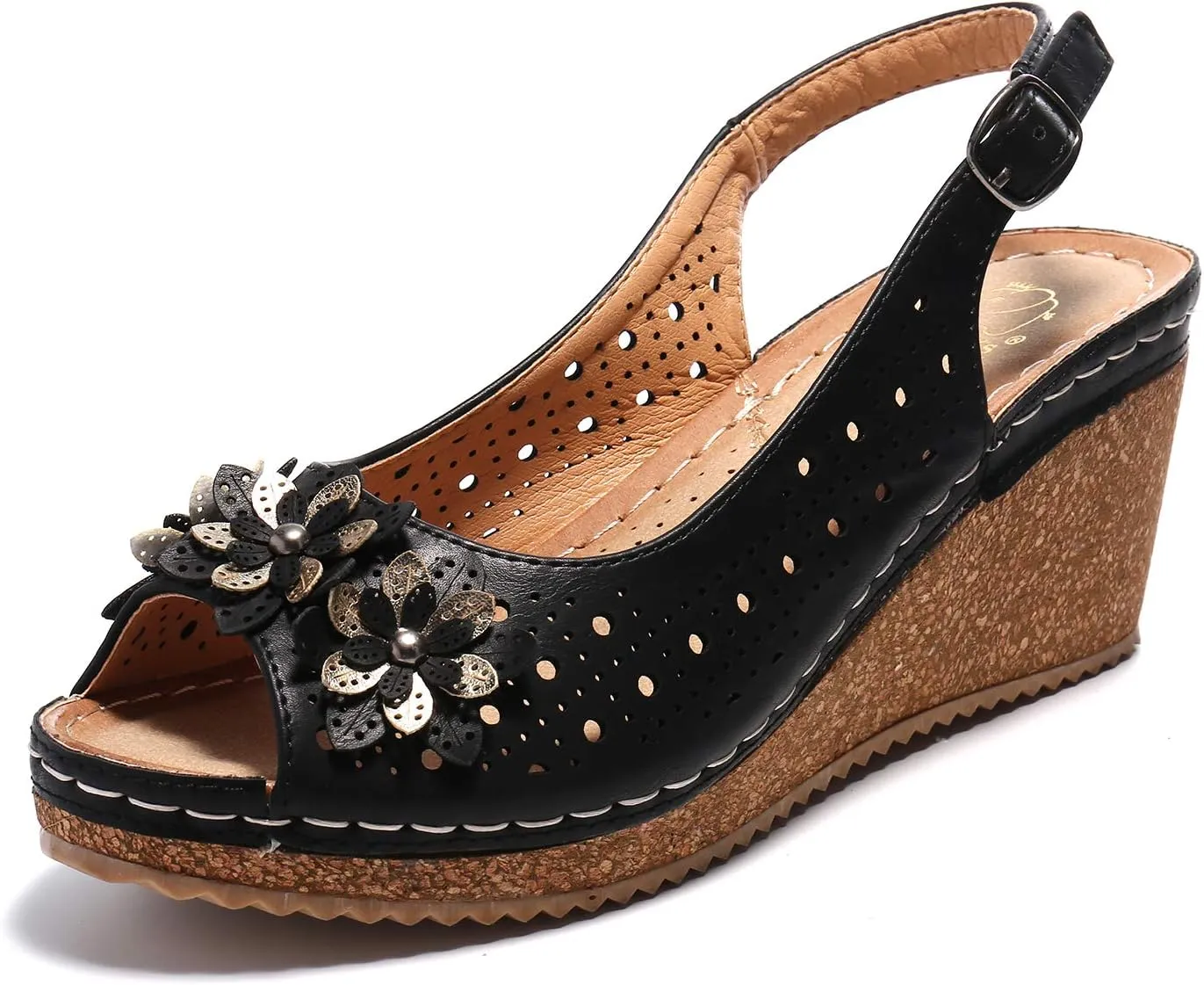 Alexis Leroy Wedge Heel Cut-Out Vamp Peep Toe Slingback Women's Sandals