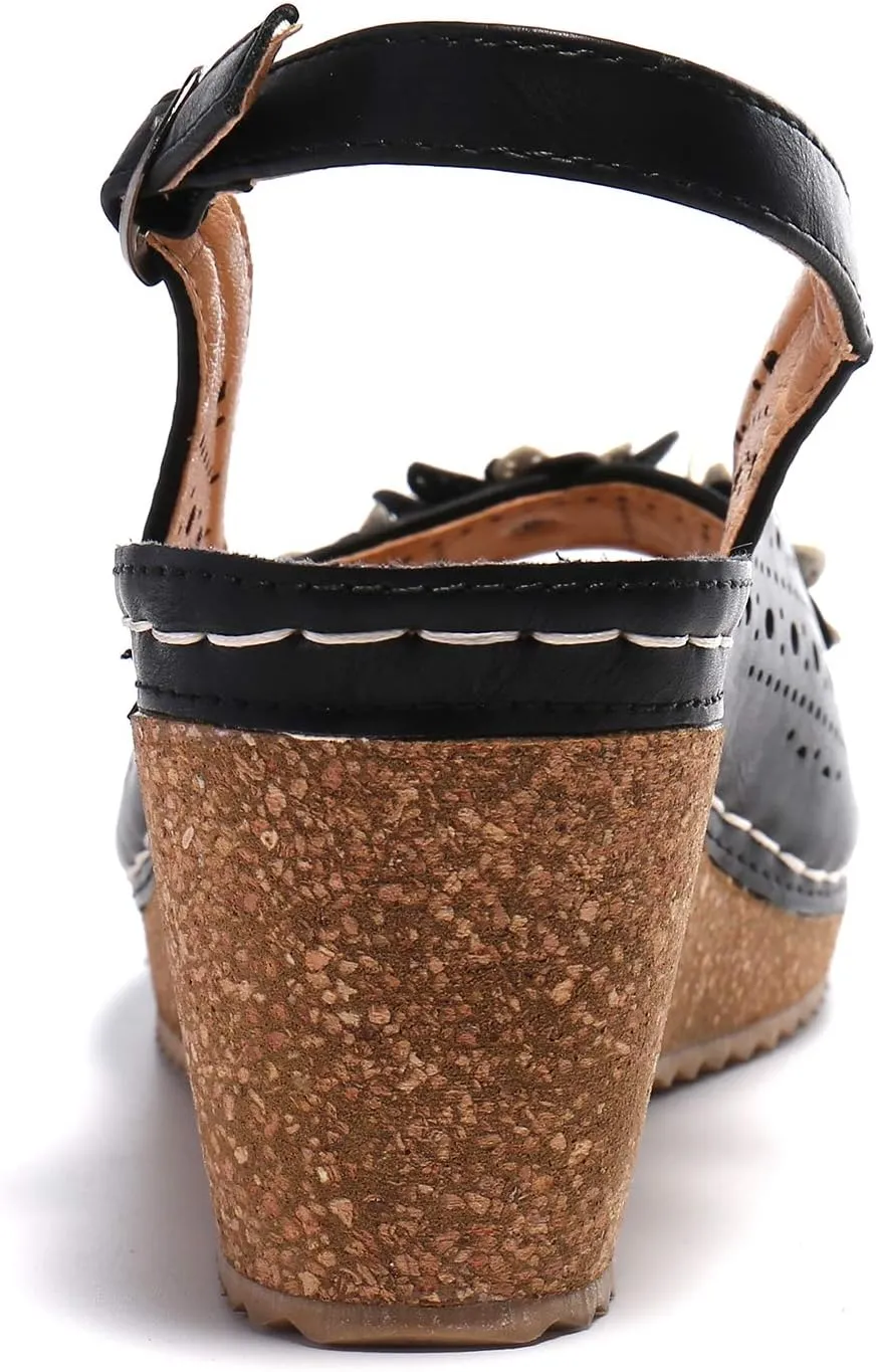 Alexis Leroy Wedge Heel Cut-Out Vamp Peep Toe Slingback Women's Sandals