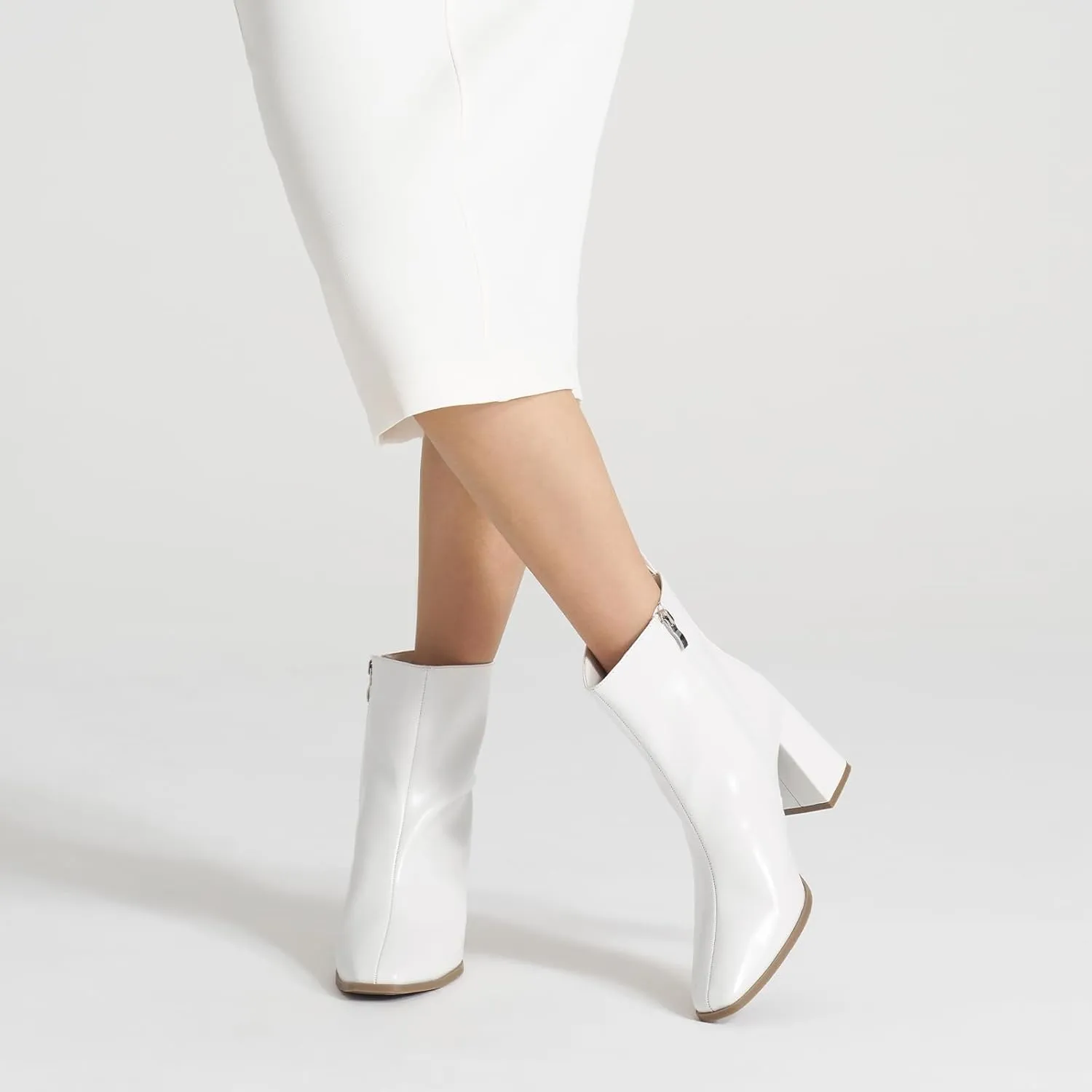ALICEPUB Women's Ankle Boots Chunky Heel Booties Leather & Suede Dress Booties Square Toe Boots with Side Zipper