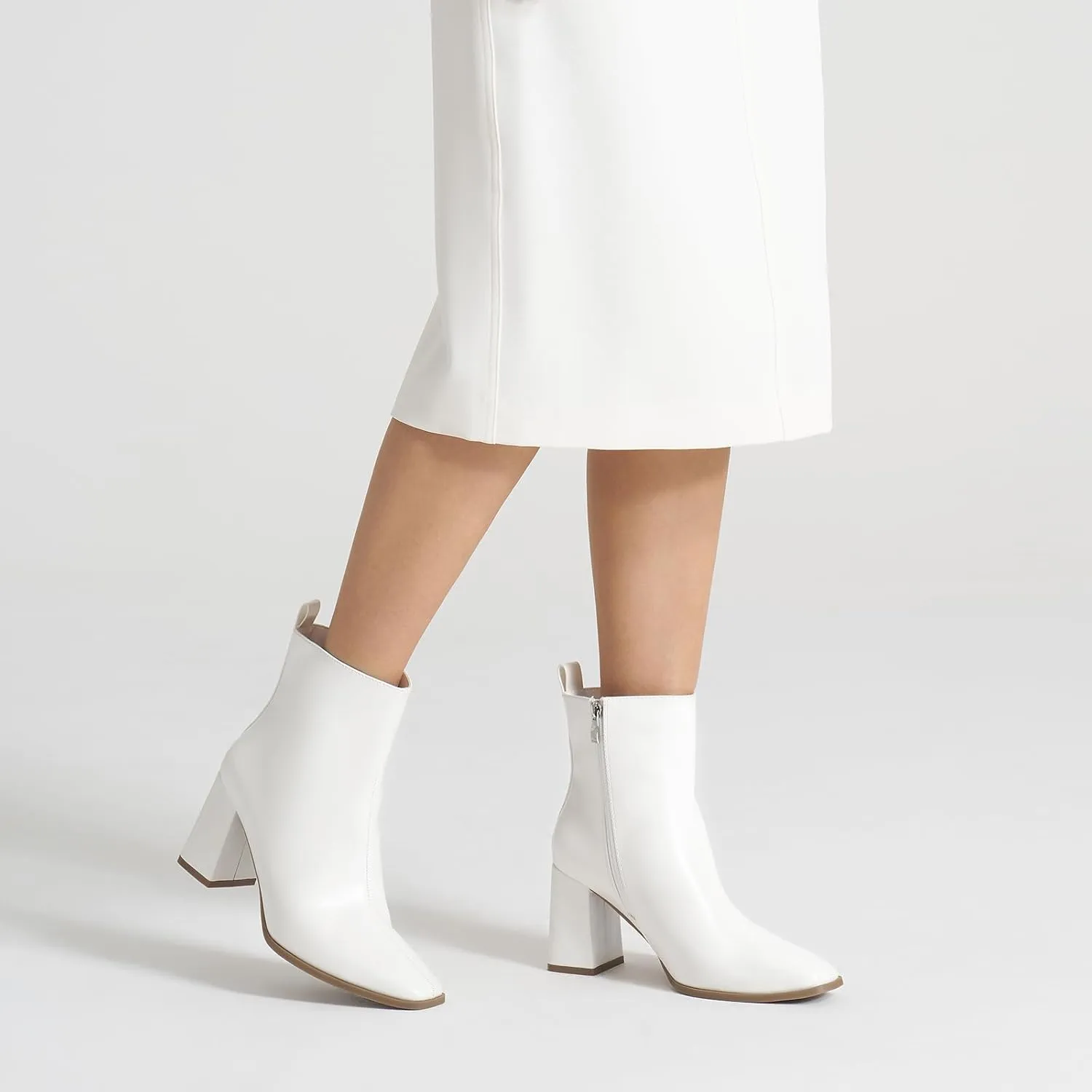 ALICEPUB Women's Ankle Boots Chunky Heel Booties Leather & Suede Dress Booties Square Toe Boots with Side Zipper