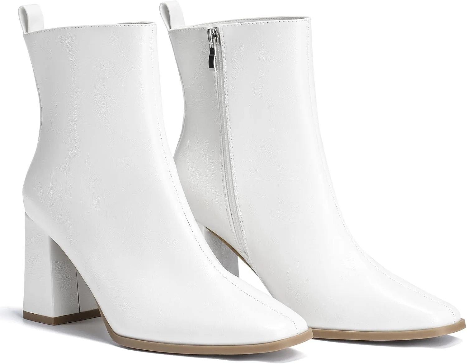 ALICEPUB Women's Ankle Boots Chunky Heel Booties Leather & Suede Dress Booties Square Toe Boots with Side Zipper
