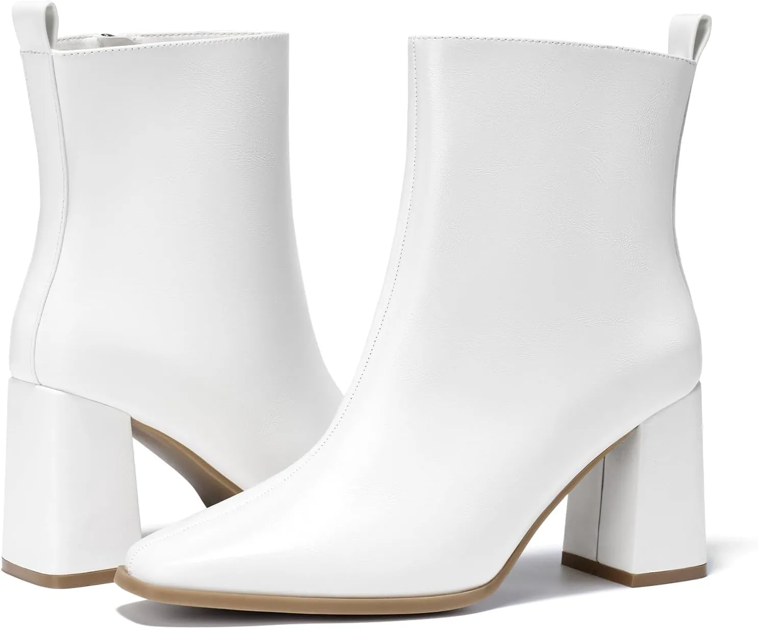 ALICEPUB Women's Ankle Boots Chunky Heel Booties Leather & Suede Dress Booties Square Toe Boots with Side Zipper