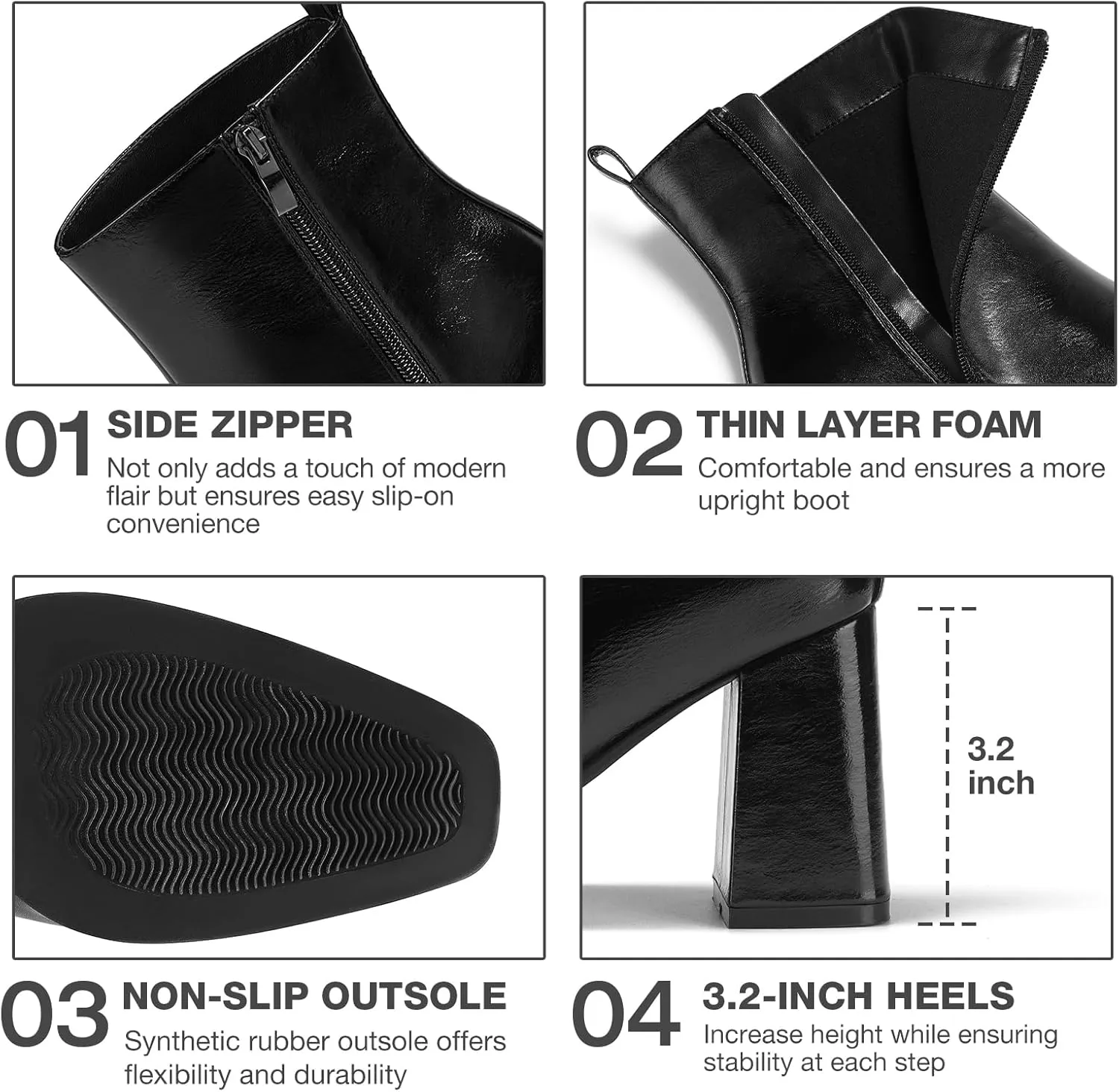 ALICEPUB Women's Ankle Boots Chunky Heel Booties Leather & Suede Dress Booties Square Toe Boots with Side Zipper