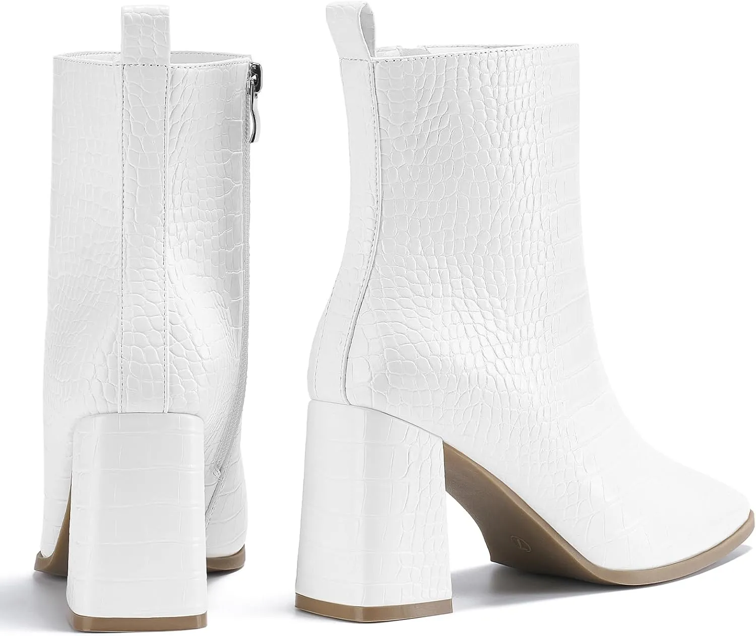 ALICEPUB Women's Ankle Boots Chunky Heel Booties Leather & Suede Dress Booties Square Toe Boots with Side Zipper