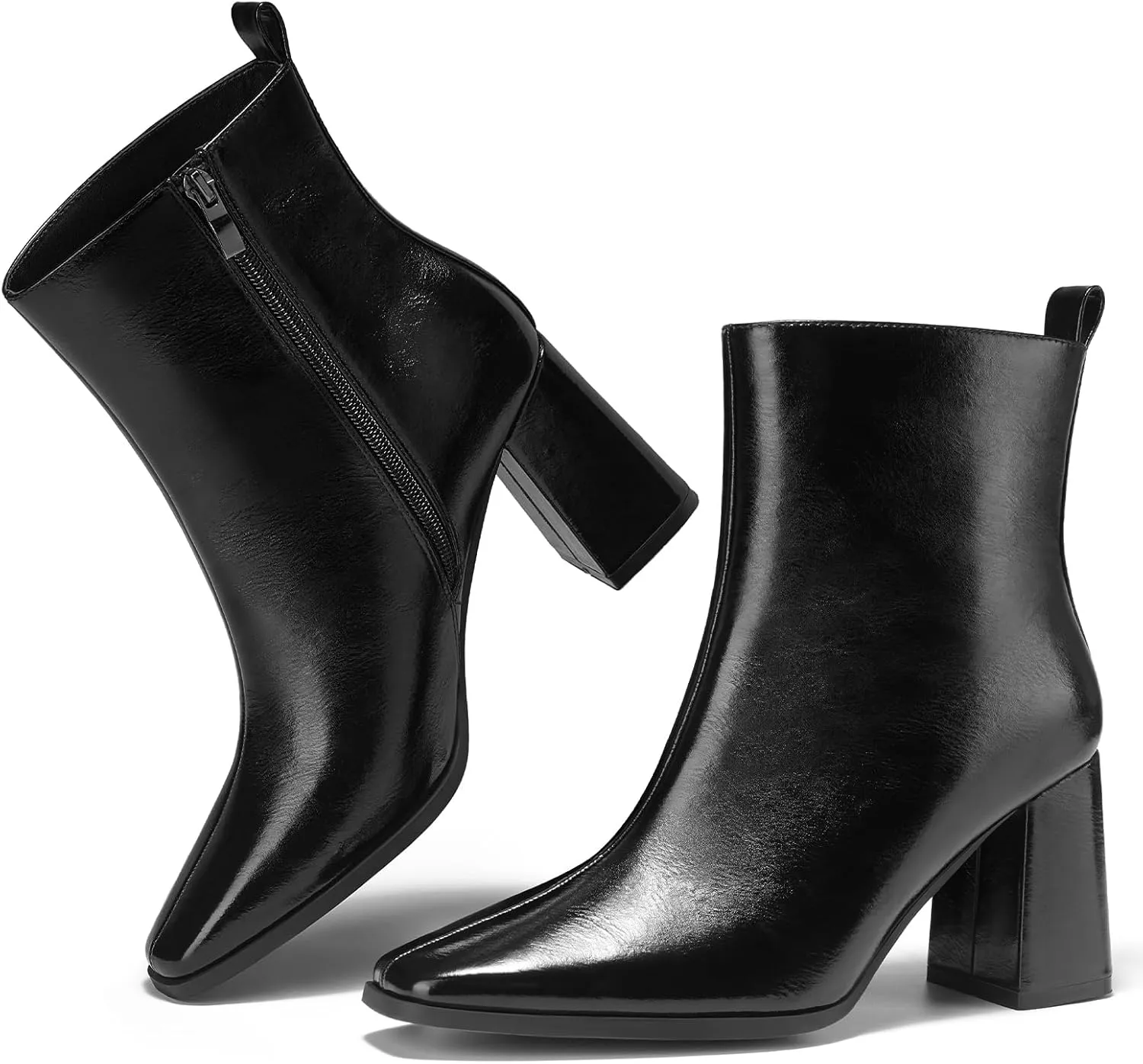 ALICEPUB Women's Ankle Boots Chunky Heel Booties Leather & Suede Dress Booties Square Toe Boots with Side Zipper