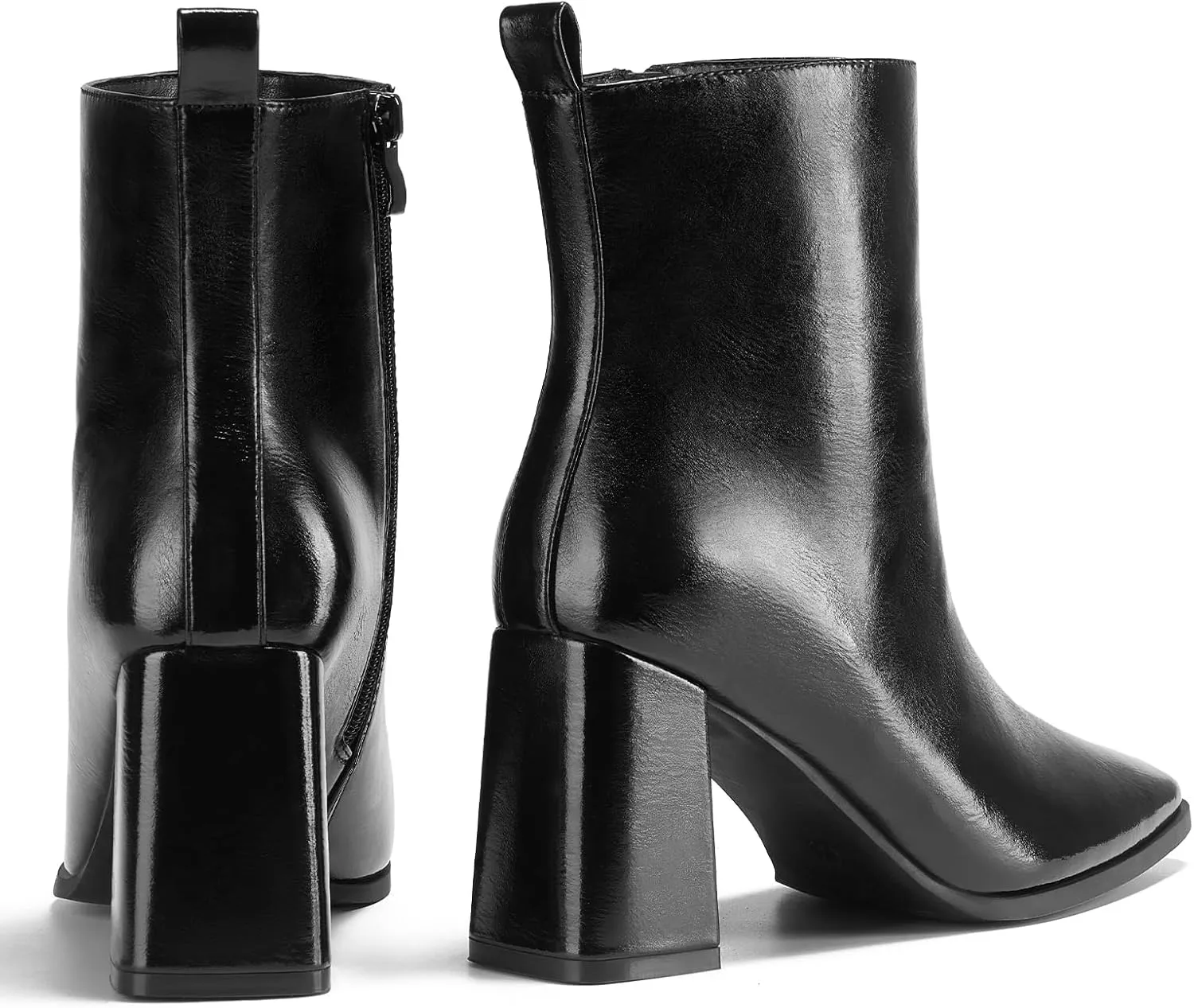 ALICEPUB Women's Ankle Boots Chunky Heel Booties Leather & Suede Dress Booties Square Toe Boots with Side Zipper