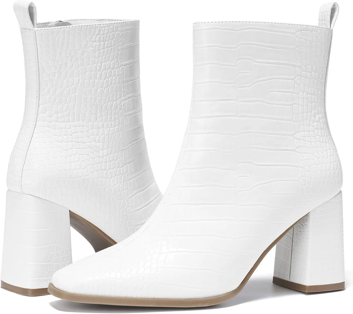 ALICEPUB Women's Ankle Boots Chunky Heel Booties Leather & Suede Dress Booties Square Toe Boots with Side Zipper