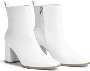 ALICEPUB Women's Ankle Boots Chunky Heel Booties Leather & Suede Dress Booties Square Toe Boots with Side Zipper