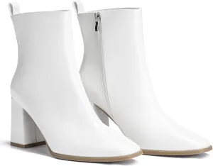 ALICEPUB Women's Ankle Boots Chunky Heel Booties Leather & Suede Dress Booties Square Toe Boots with Side Zipper