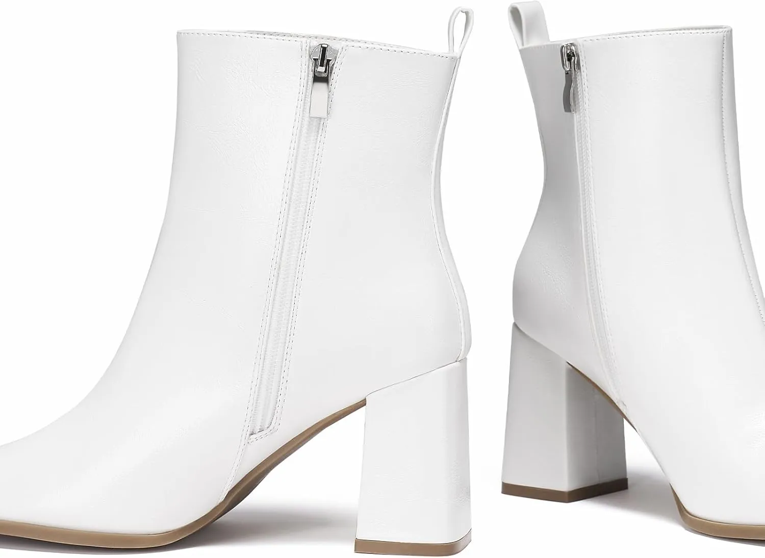 ALICEPUB Women's Ankle Boots Chunky Heel Booties Leather & Suede Dress Booties Square Toe Boots with Side Zipper