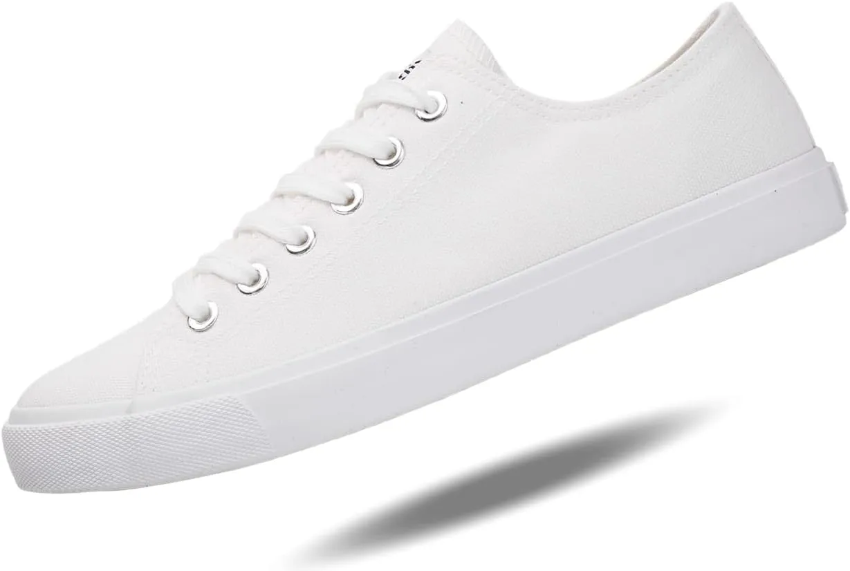 All Sneakers for Men and Women, Low Top Casual Canvas Retro Tennis Shoes, Skateboard Grip Sole Canvas Sneaker Shoes, Comfortable True to Size Footwear - (Black, White)
