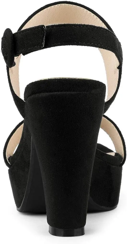 Allegra K Women's Slingback Platform Heels Chunky High Heel Sandals