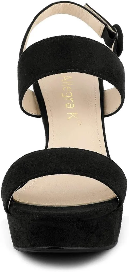 Allegra K Women's Slingback Platform Heels Chunky High Heel Sandals