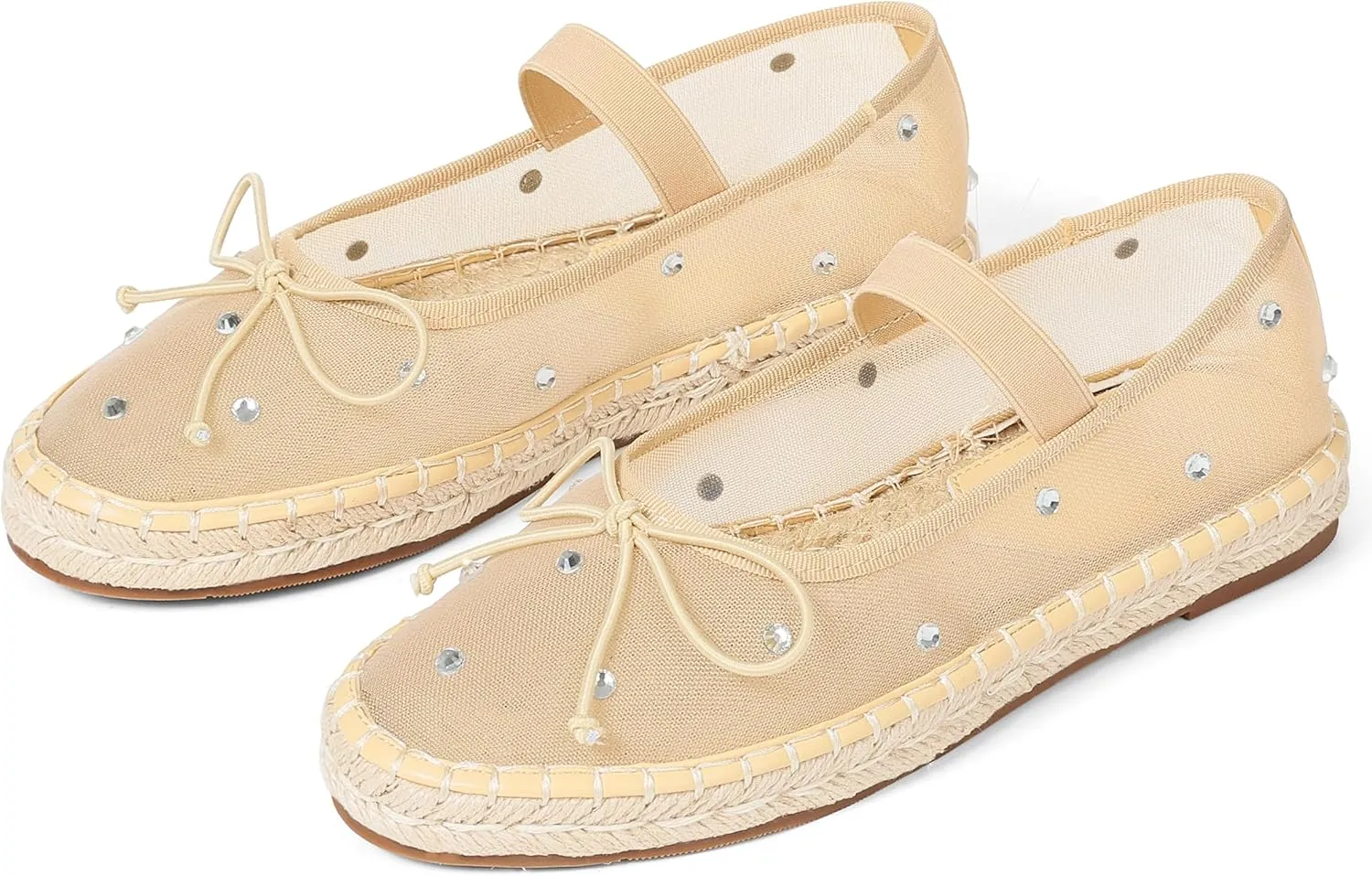 AMINUGAL Mesh Ballet Flats Shoes for Women Round Toe Platform Mary Janes Elastic Espadrilles White Mesh Shoe Woman Dressy Comfortable Ballerina