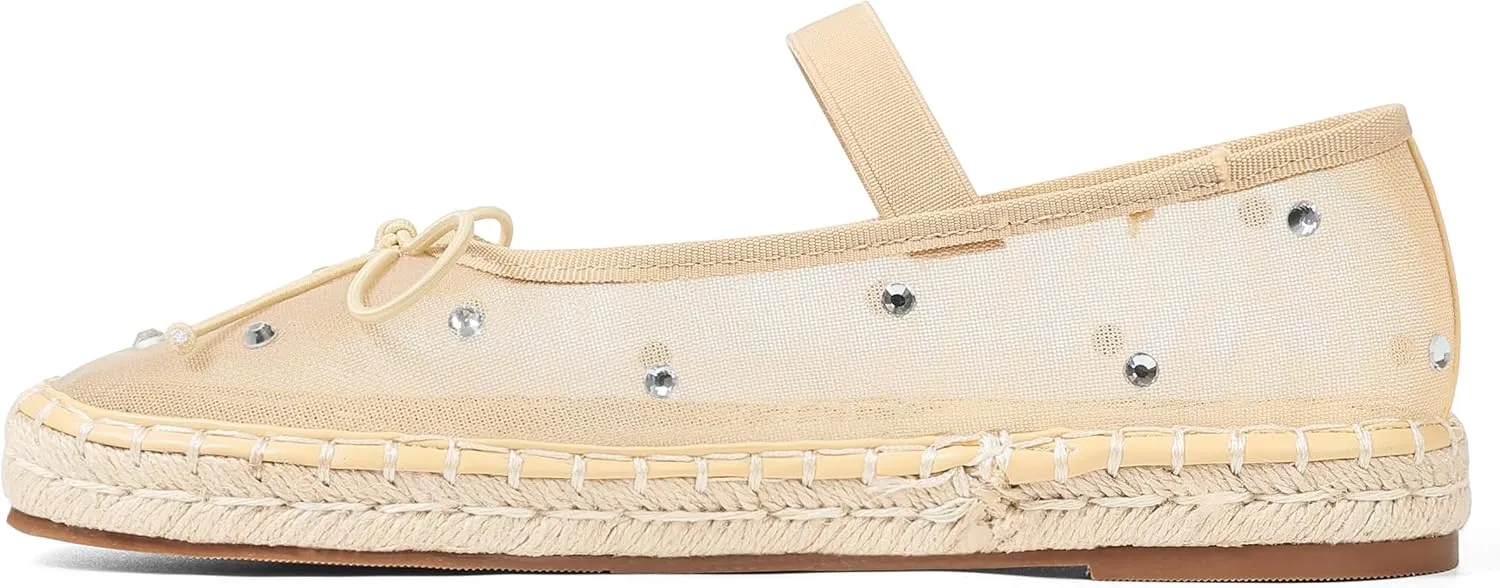 AMINUGAL Mesh Ballet Flats Shoes for Women Round Toe Platform Mary Janes Elastic Espadrilles White Mesh Shoe Woman Dressy Comfortable Ballerina
