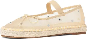 AMINUGAL Mesh Ballet Flats Shoes for Women Round Toe Platform Mary Janes Elastic Espadrilles White Mesh Shoe Woman Dressy Comfortable Ballerina