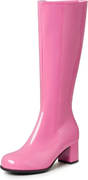 AMINUGAL Womens Go Go Boots Block Heel Round Toe Side zipper Dress Halloween Costume Knee High Boots Disco Party Boots For Women