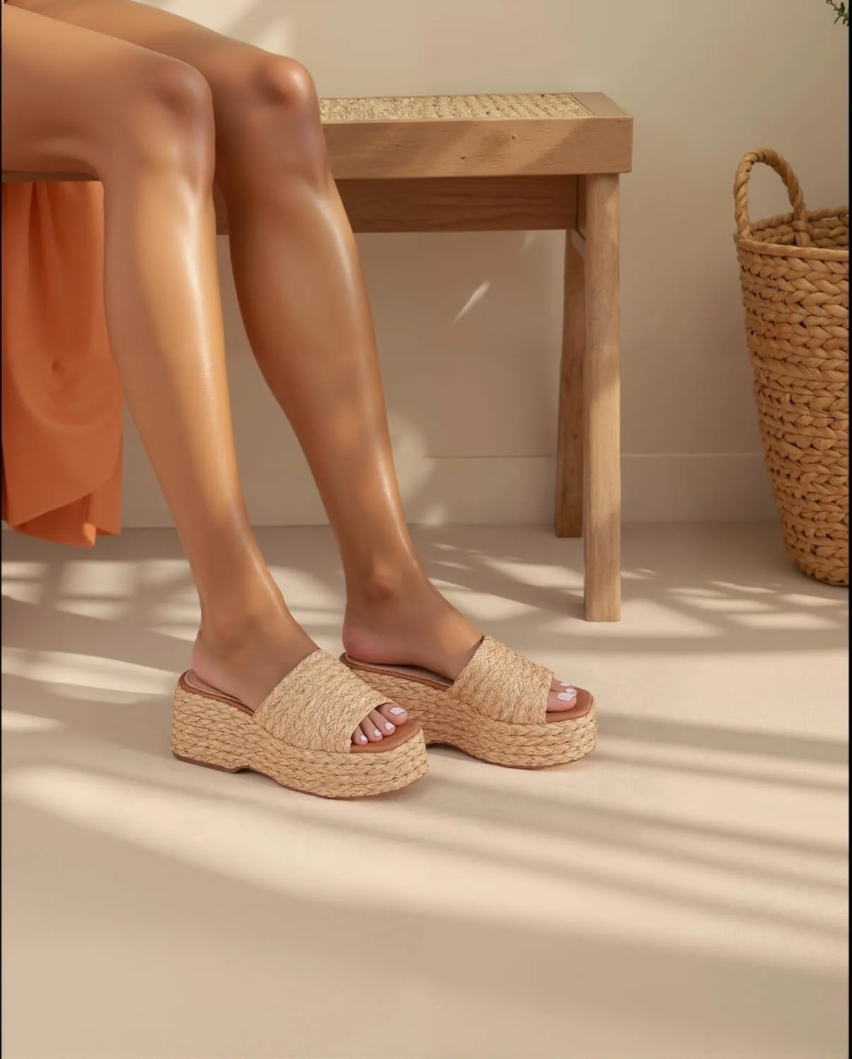 Ancomafio Platform Espadrille Sandals for Women，Platform Slip on Wedges Slides Bohemia Sandals Flatform Open Toe Beach Sandals Outdoor