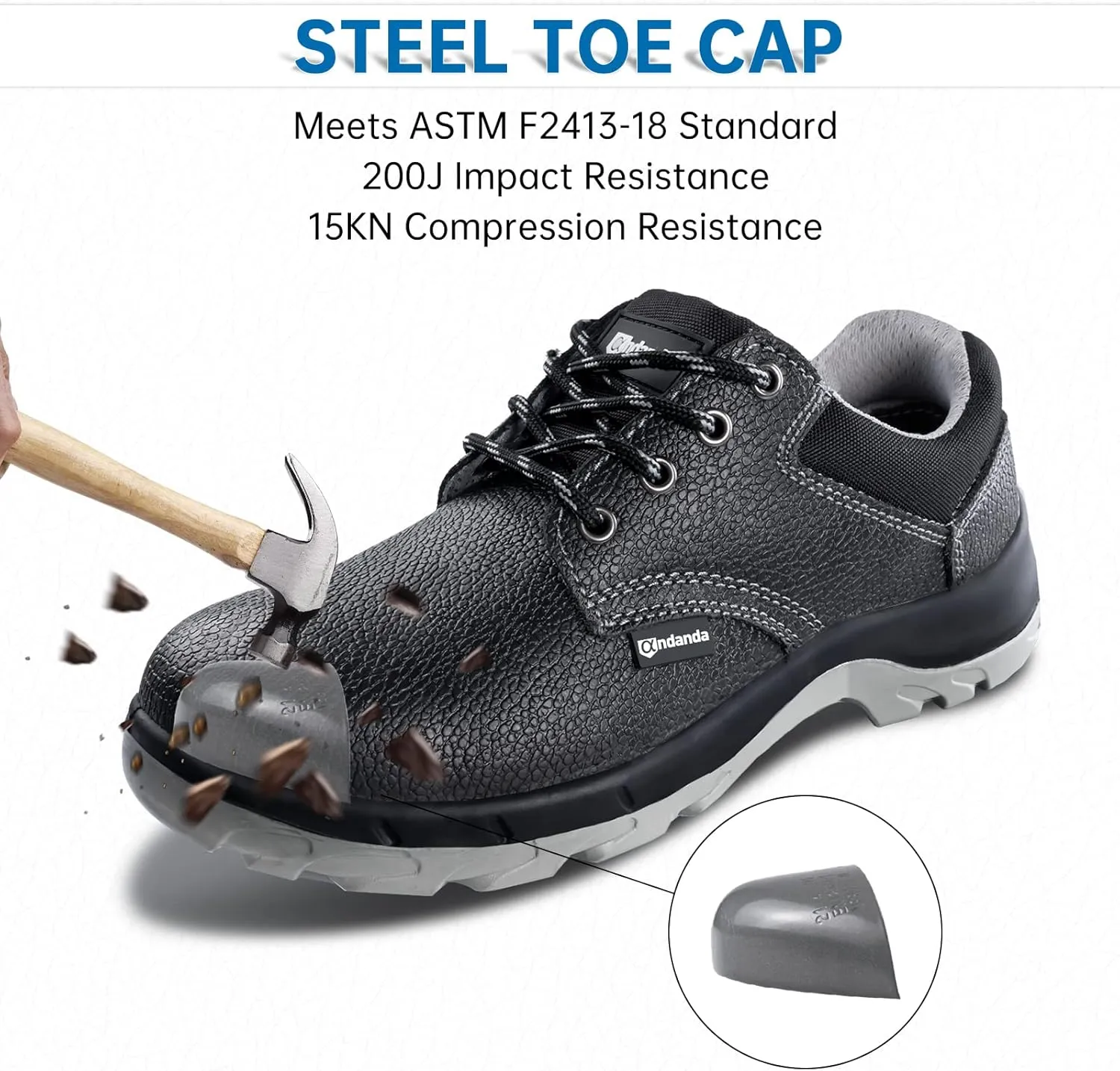 ANDANDA Steel Toe Shoes for Men Indestructible Puncture Proof Work Shoes Lightweight Comfortable Cowhide Upper Steel Toe Work Shoes for Construction Working