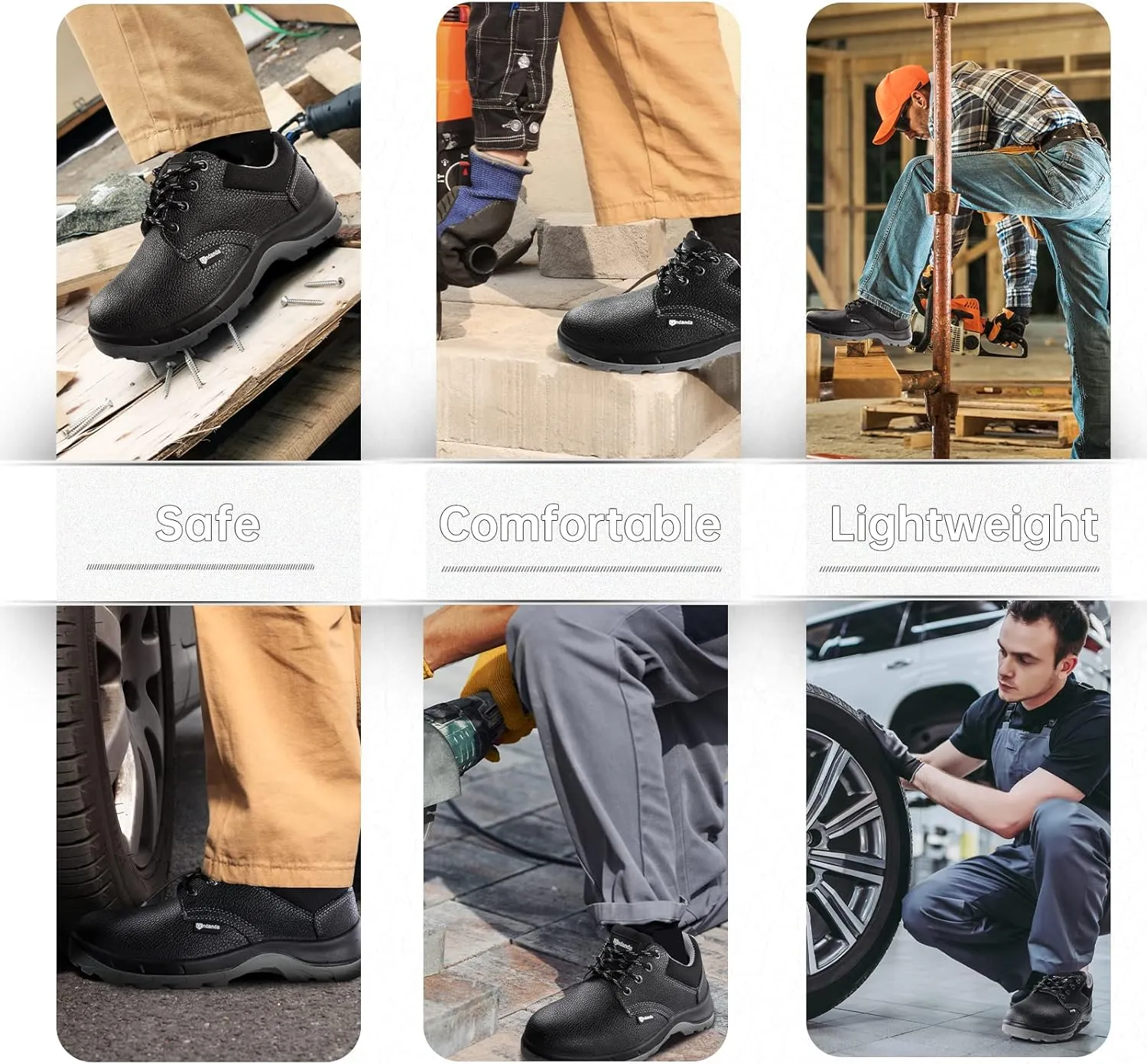 ANDANDA Steel Toe Shoes for Men Indestructible Puncture Proof Work Shoes Lightweight Comfortable Cowhide Upper Steel Toe Work Shoes for Construction Working