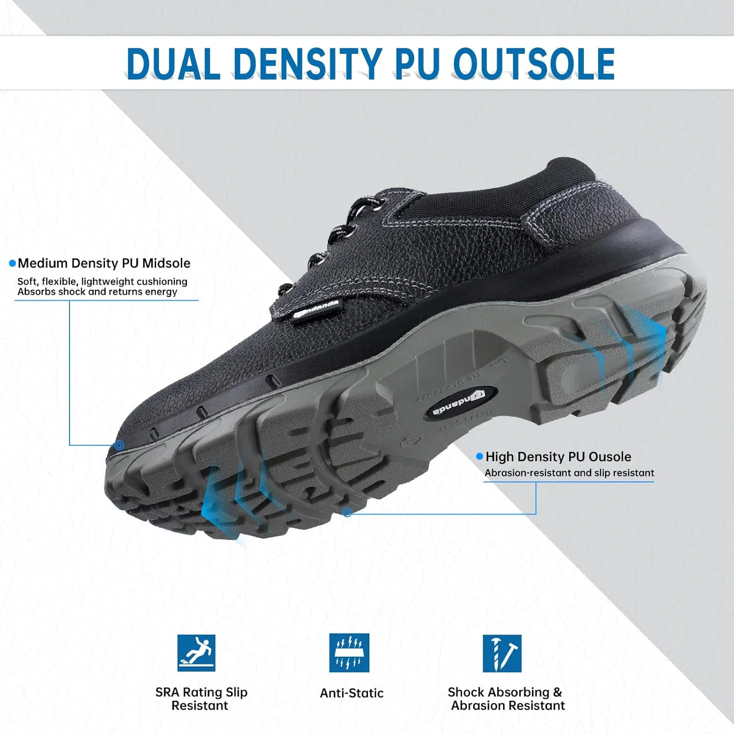 ANDANDA Steel Toe Shoes for Men Indestructible Puncture Proof Work Shoes Lightweight Comfortable Cowhide Upper Steel Toe Work Shoes for Construction Working