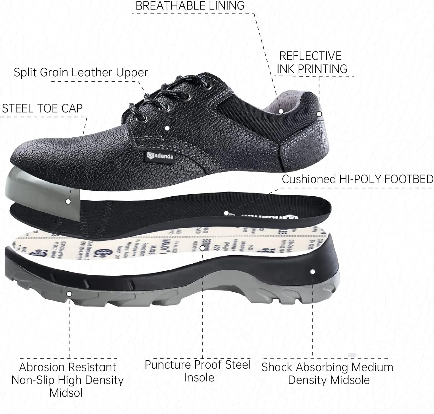 ANDANDA Steel Toe Shoes for Men Indestructible Puncture Proof Work Shoes Lightweight Comfortable Cowhide Upper Steel Toe Work Shoes for Construction Working