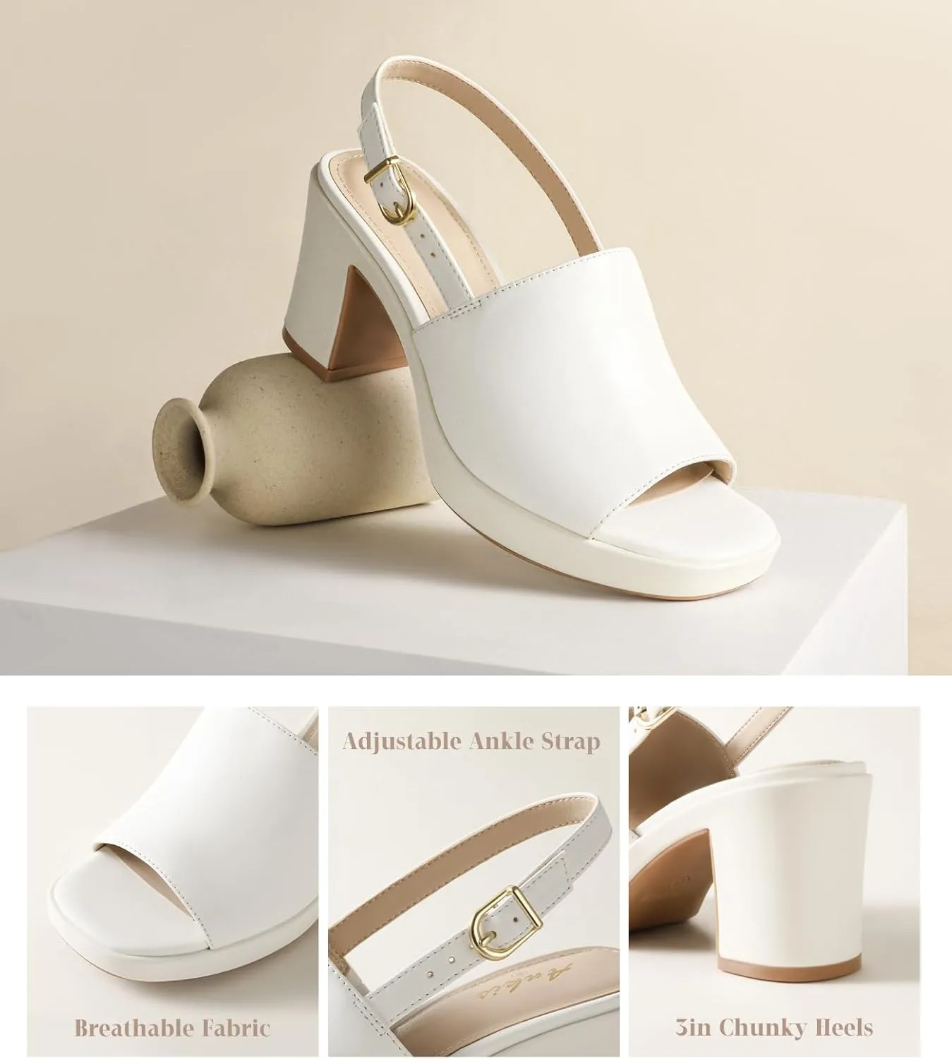 Ankis Black White Nude Heels Platform Heeled Sandals Knit Chunky Block Elastic Slingback Open Toe Ankle Strappy Heels