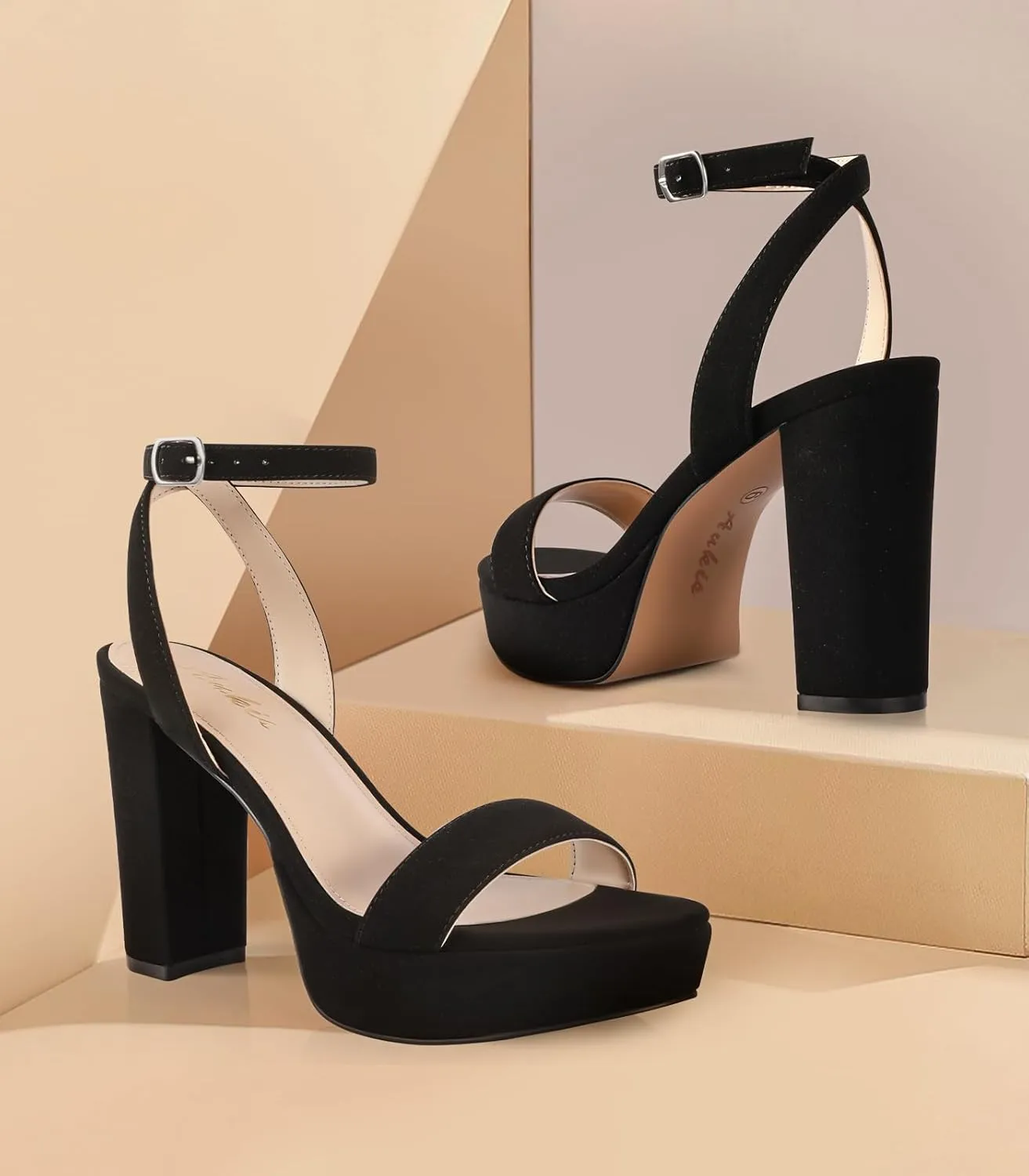 Ankis Platform Heels for Women 4 Inches Chunky Heels Sandals for Women Comfy Open Toe Block Heeled Sandals Nude White Silver Gold Black Ankle Strappy Heels for Women