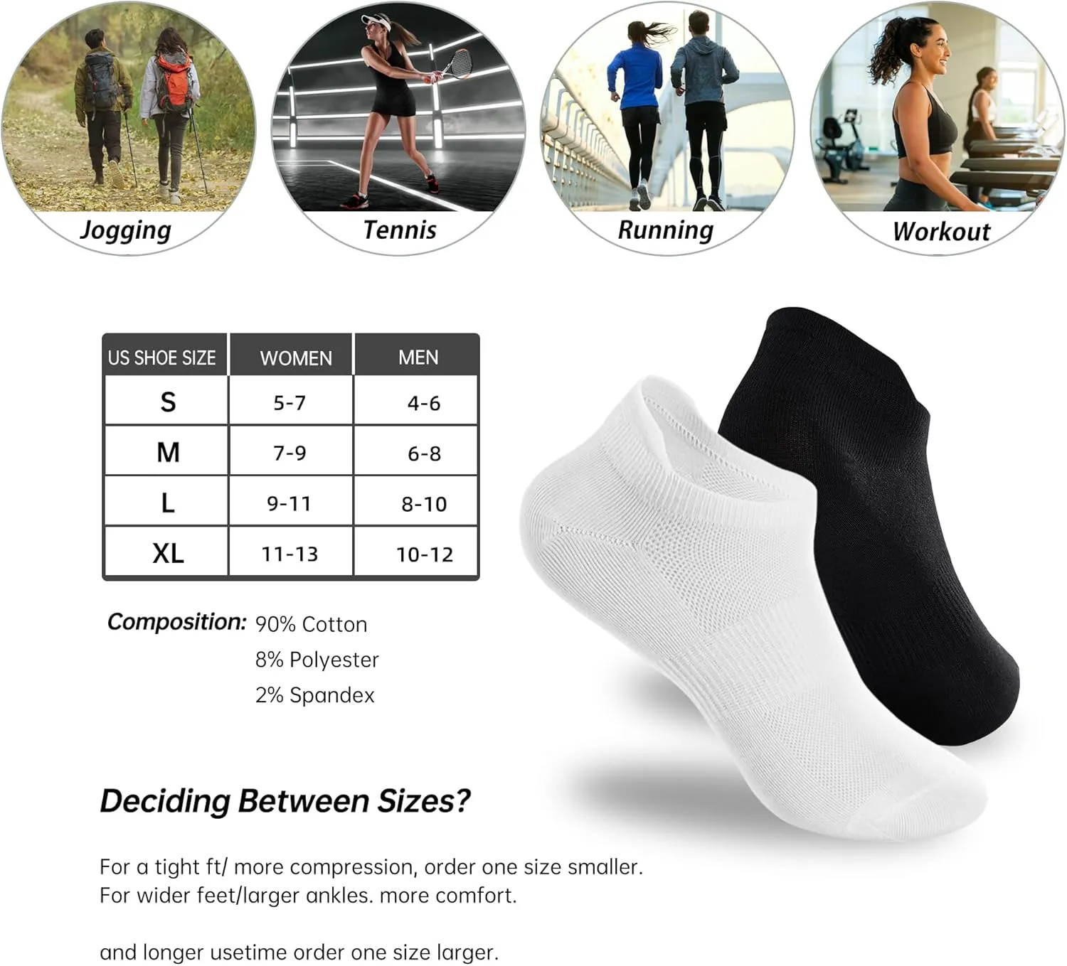 Ankle Socks Women's and Mens Thin Athletic Running Low Cut No Show Short Socks With Heel Tab 6/10 Pairs
