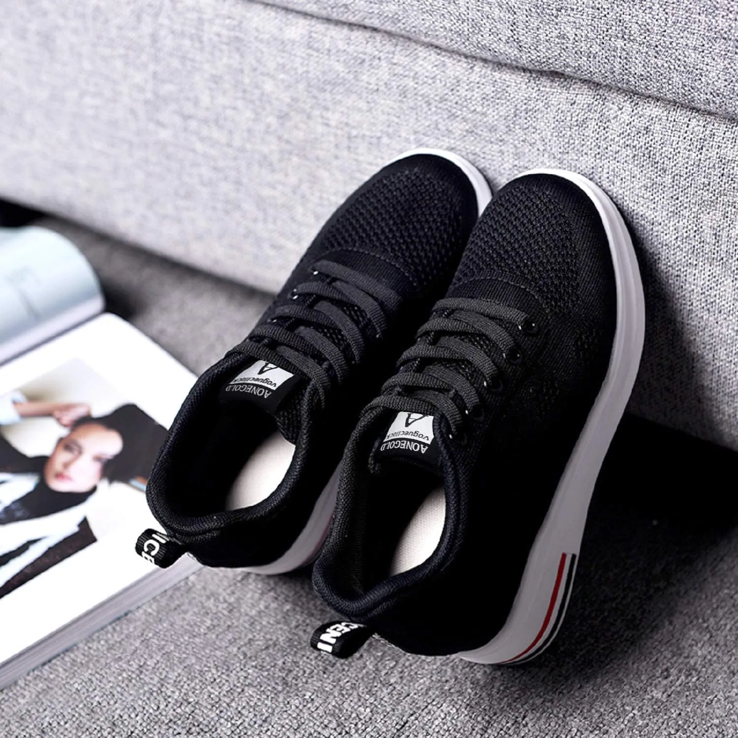 AONEGOLD Platform Sneakers High Heel Wedge Sneakers for Women Fashion Leather Chunky Sneakers Casual Walking Shoes Lace up Sneakers Increasing 3.15 inch
