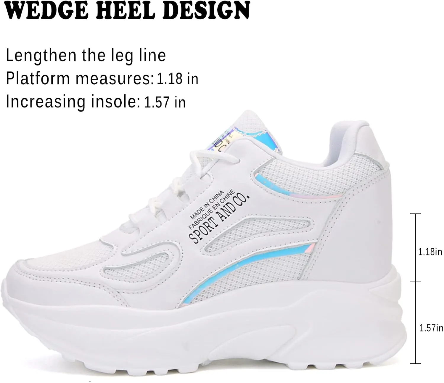 AONEGOLD Women's Hidden Wedge Sneakers High Heeld Lace Up Fashion Lightweight Walking Shoes Platform Sneakers