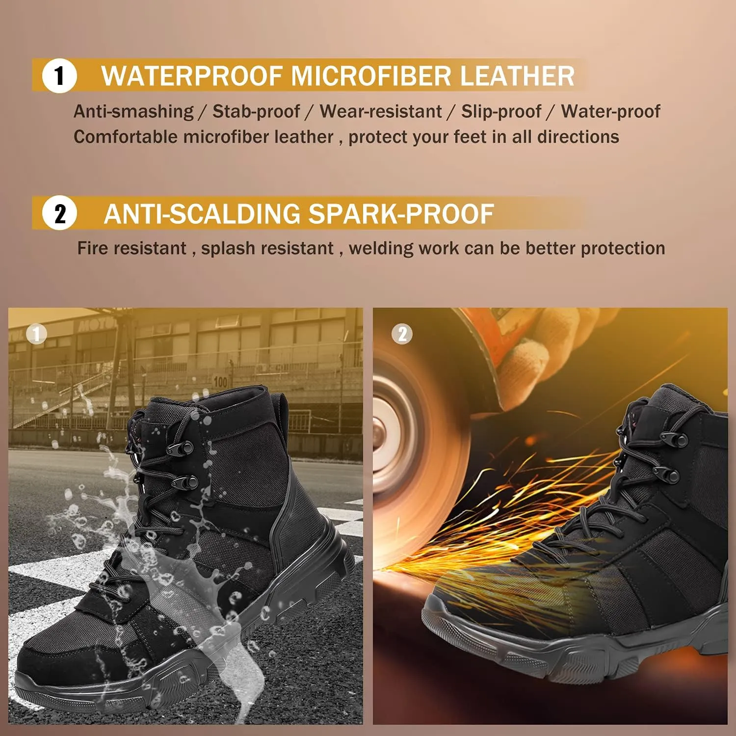 ARCHINSERT Safety Shoes for Men Women Outdoor Protection Steel Toe Shoes Waterproof Non Slip Resistance Construction Boots