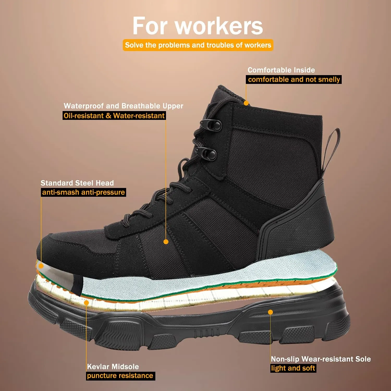 ARCHINSERT Safety Shoes for Men Women Outdoor Protection Steel Toe Shoes Waterproof Non Slip Resistance Construction Boots