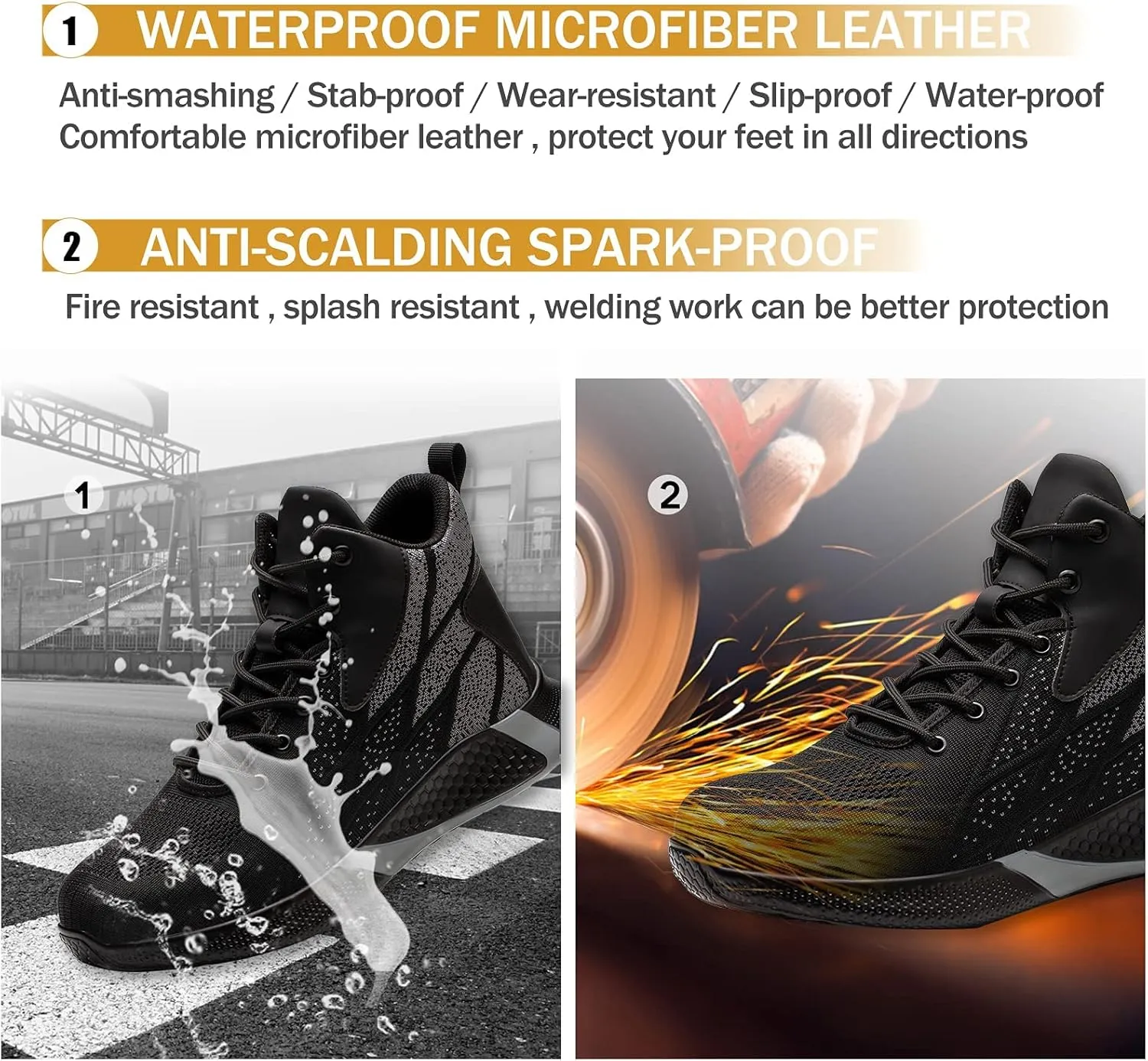 ARCHINSERT Steel Toe Shoes for Men Women Work Indestructible Safety Shoes Work Slip Resistant Protected Steel Toe Lightweight Safety Sneakers Fashion Safety Industrial Shoes