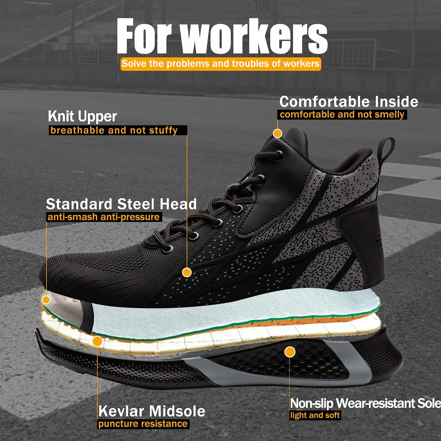 ARCHINSERT Steel Toe Shoes for Men Women Work Indestructible Safety Shoes Work Slip Resistant Protected Steel Toe Lightweight Safety Sneakers Fashion Safety Industrial Shoes