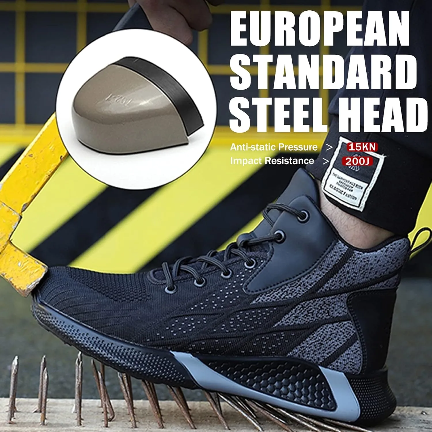 ARCHINSERT Steel Toe Shoes for Men Women Work Indestructible Safety Shoes Work Slip Resistant Protected Steel Toe Lightweight Safety Sneakers Fashion Safety Industrial Shoes