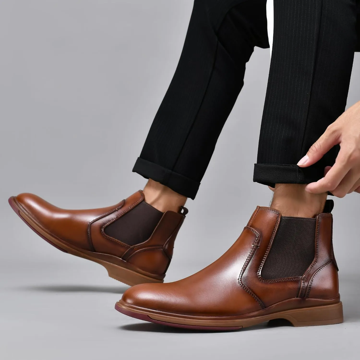 Arkbird Mens Chelsea Dress Boots Side Zipper Genuine Leather Classic Fashion Casual Slip-on Ankle Boots for Men