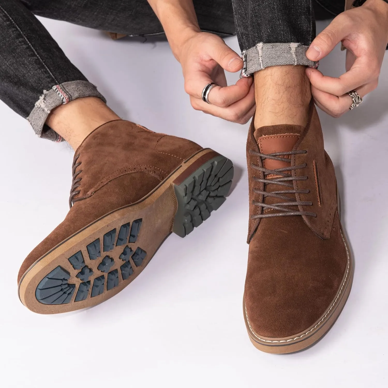 Arkbird Mens Chukka Boots Suede Leather Classic Fashion Casual Ankle Lace-up Dress Boots for Men