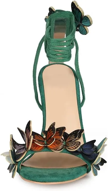 Arqa Strappy Sandals for Women Butterfly Ankle Wrap Stiletto High Heels Open Toe Suede Lace-up Heeled Sandal Wedding Bride Dressy Pumps