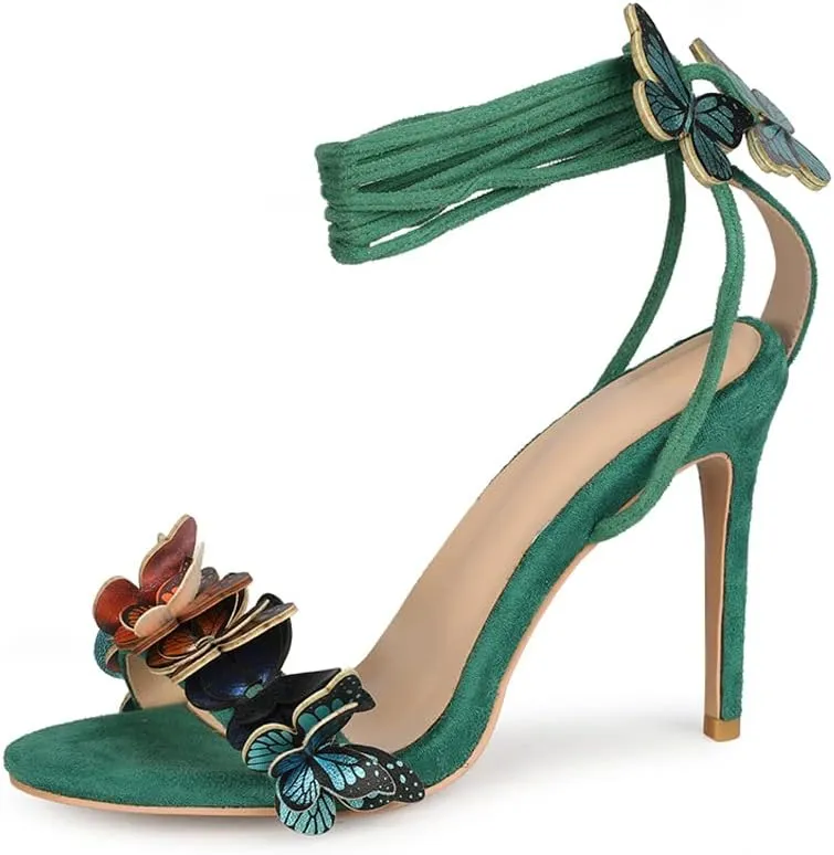 Arqa Strappy Sandals for Women Butterfly Ankle Wrap Stiletto High Heels Open Toe Suede Lace-up Heeled Sandal Wedding Bride Dressy Pumps