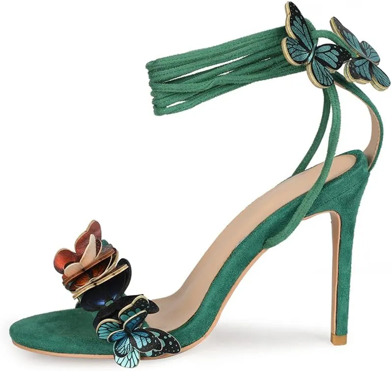 Arqa Strappy Sandals for Women Butterfly Ankle Wrap Stiletto High Heels Open Toe Suede Lace-up Heeled Sandal Wedding Bride Dressy Pumps