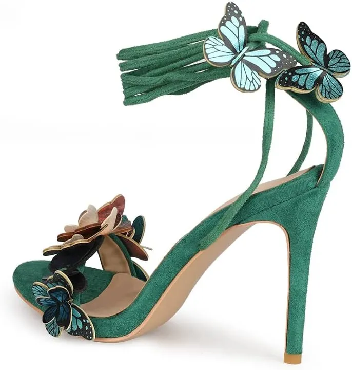 Arqa Strappy Sandals for Women Butterfly Ankle Wrap Stiletto High Heels Open Toe Suede Lace-up Heeled Sandal Wedding Bride Dressy Pumps