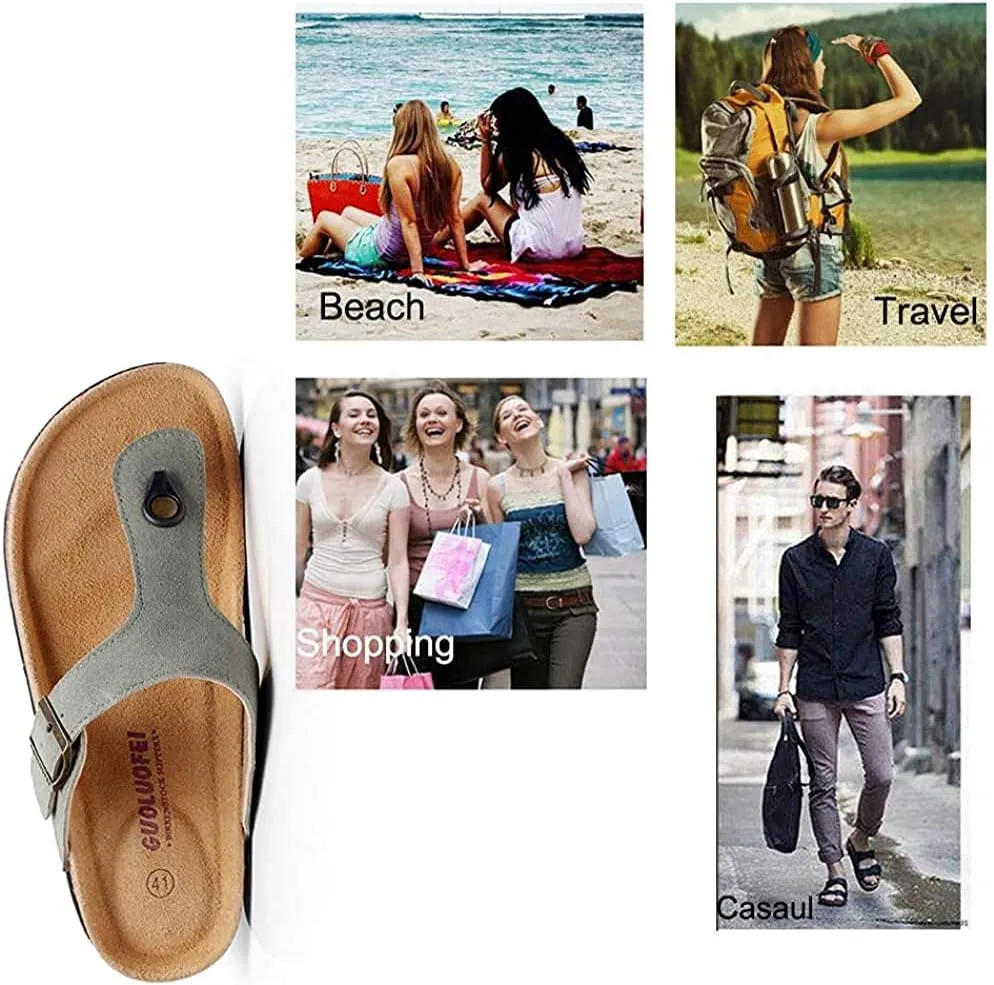 Asifn Women Slide Men Cork Sandal Flat Adjustable Leather Casual Open Toe Shoes Flip-flops Summer